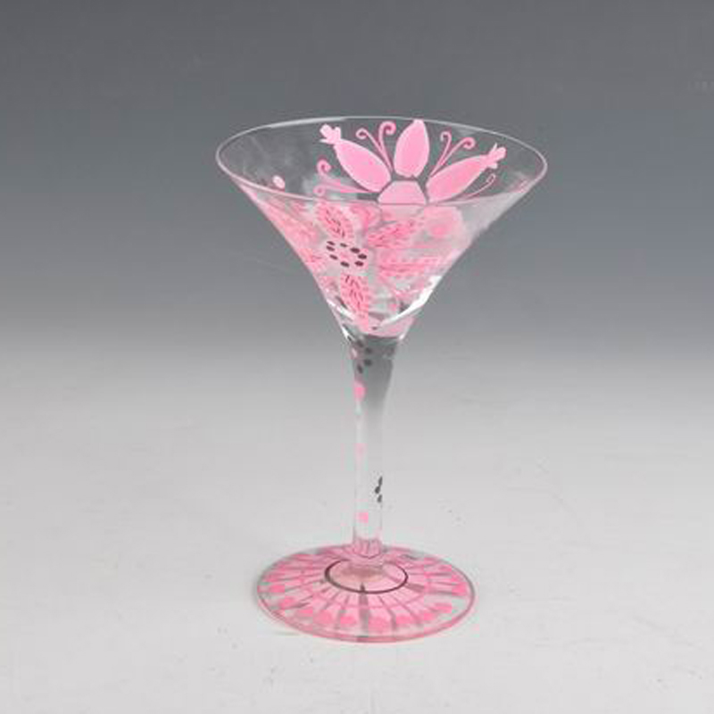 pink flower painted brandy glass