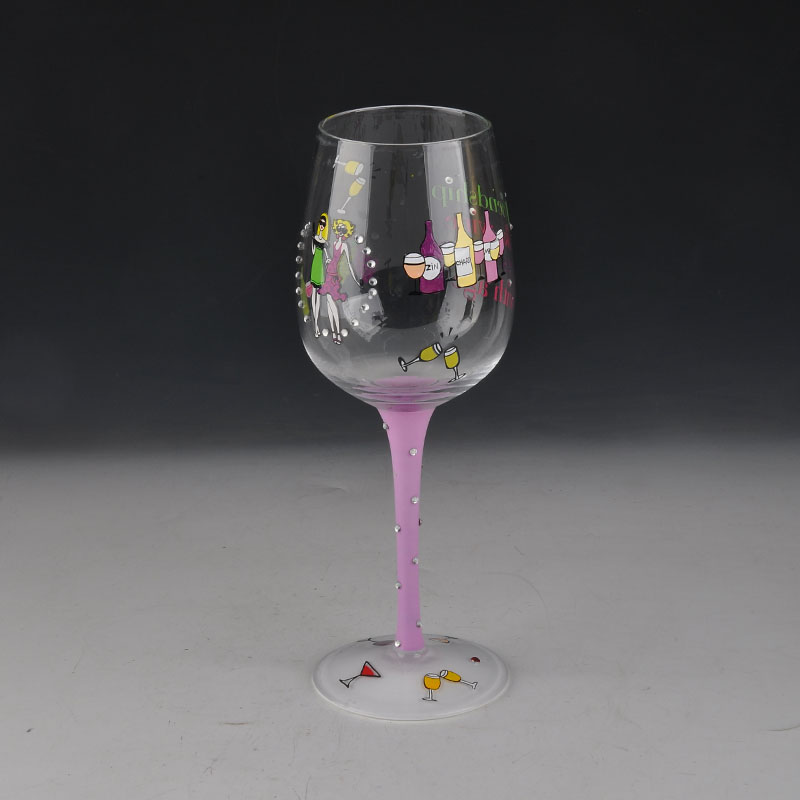 pink hand painted brandy glass