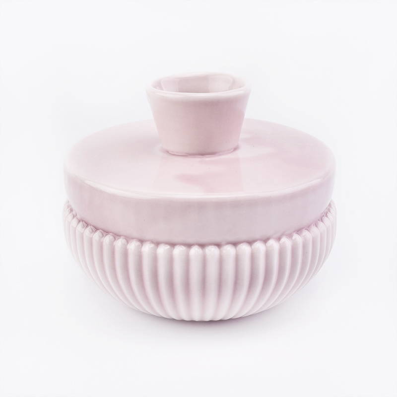 Botella difusora de aroma a rayas de cerámica rosa