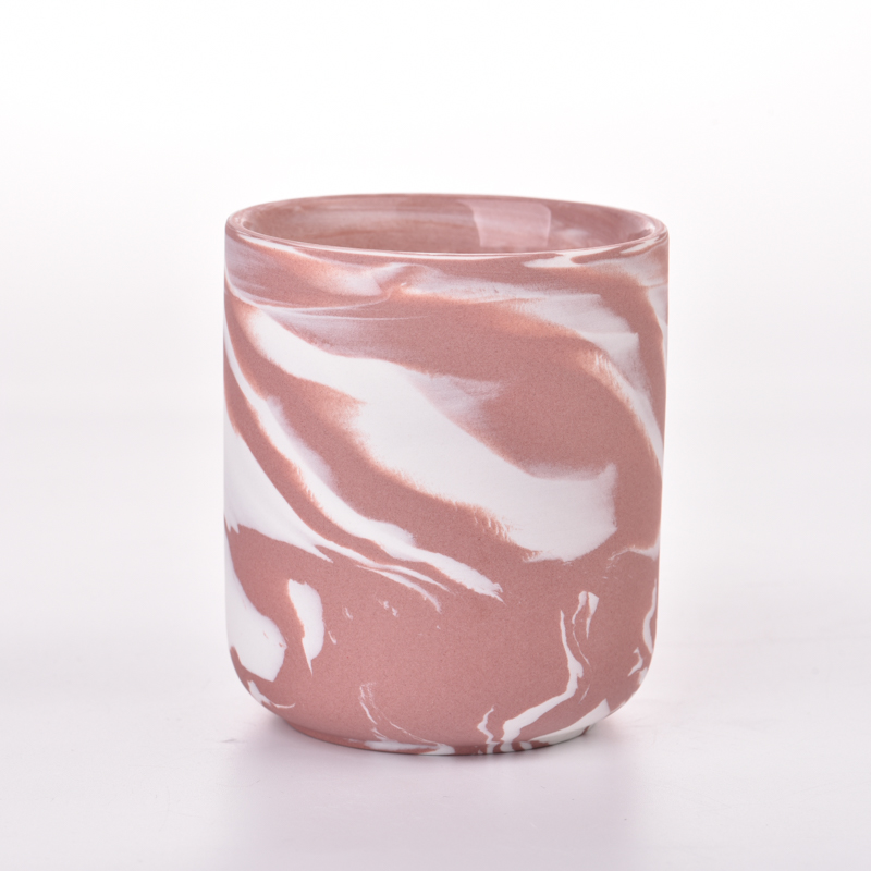 Vaso de vela de cerâmica do efeito de mármore branco vermelho para o Natal