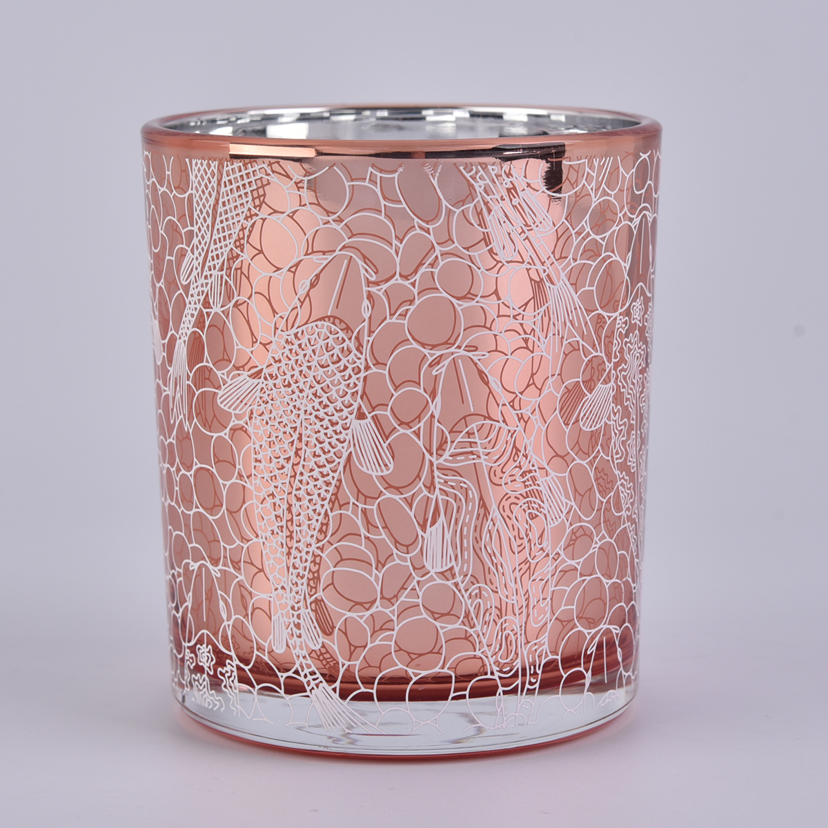 rose gold glass candle jar with 3D pattern prints