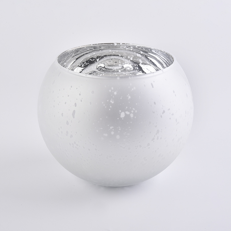 Round mercury electroplating frosted painting white glass candle jars Christmas home decor