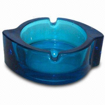 sky blue round glass ashtray
