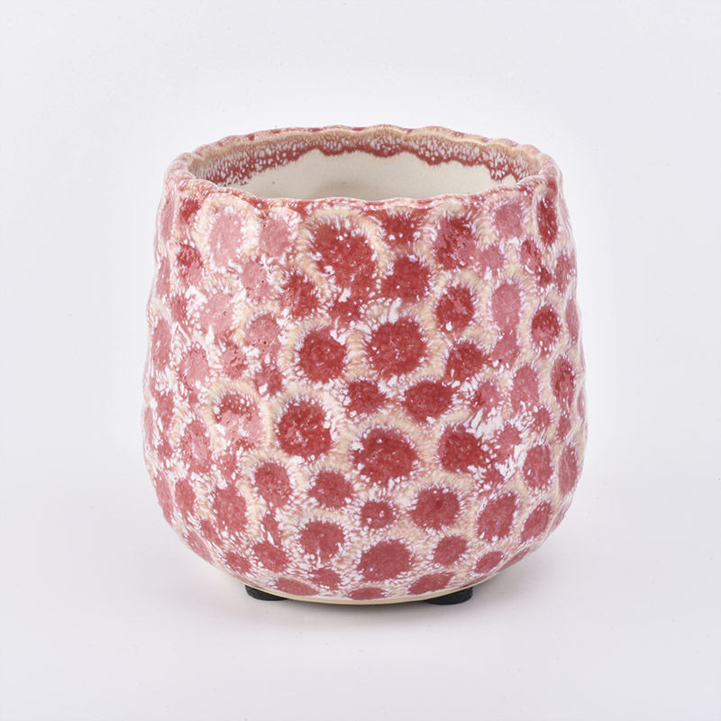 barattoli di candela in ceramica rosa effetto neve