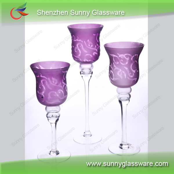 喷紫色贴花纸工艺的玻璃烛台