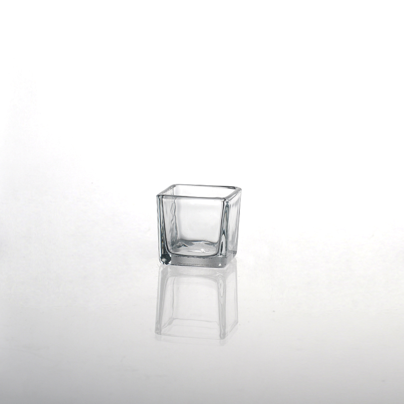 square clear glass candle holder