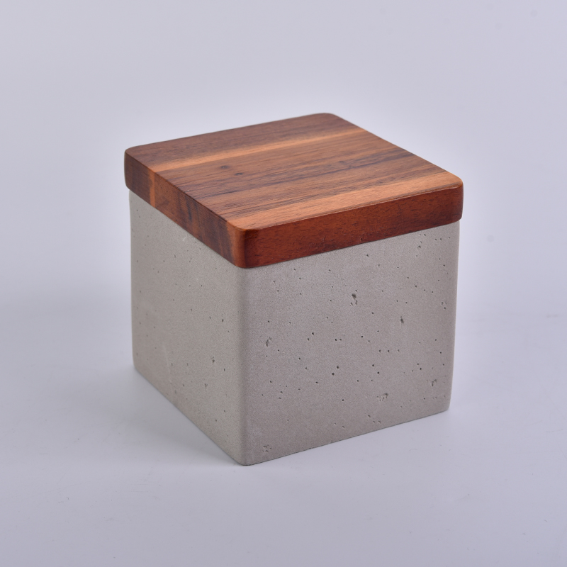 bougeoirs carrés en béton avec couvercle en bois