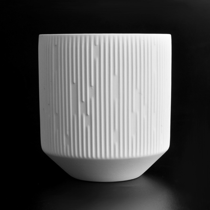 taper bottom ceramic candle vessel with stripe pattern