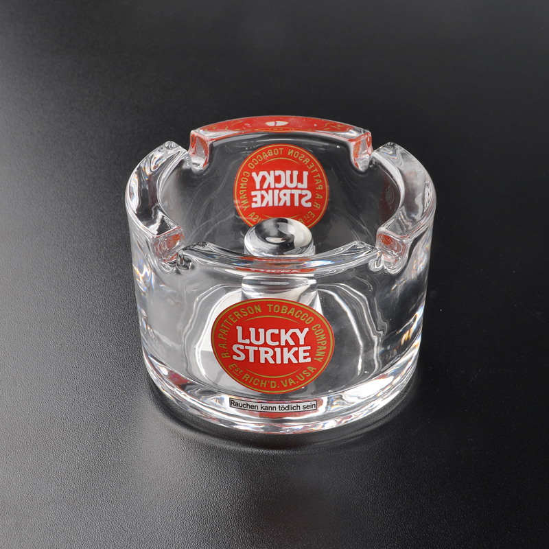transparen round glass ashtray with decal