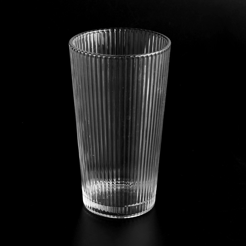 Jar de vela de vidrio transparente recipientes de vidrio de rayas altas al por mayor