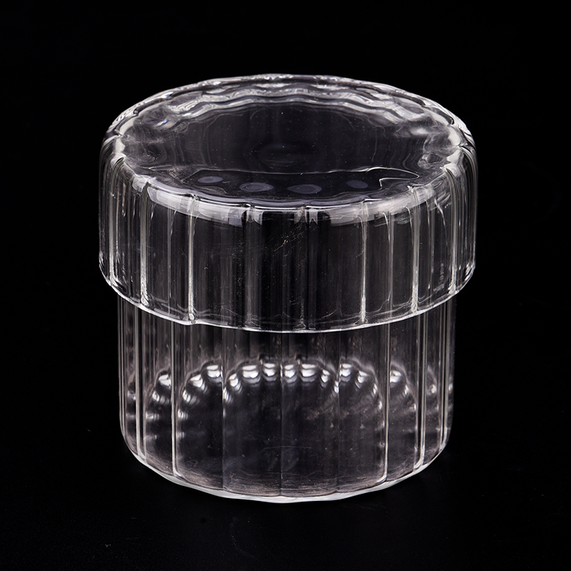 透明条纹玻璃蜡烛罐带玻璃盖的家居装饰
