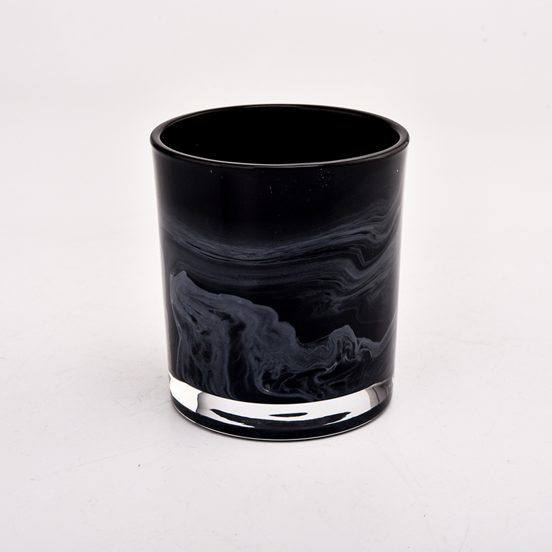 unique black painting design smoky glass candle holder supplier