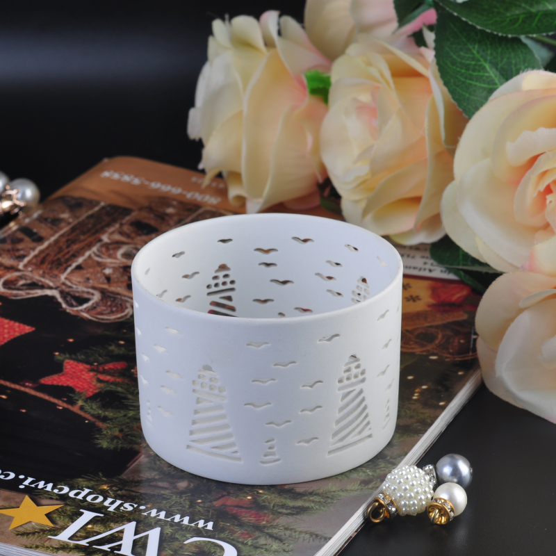 white ceramic house tealight holder