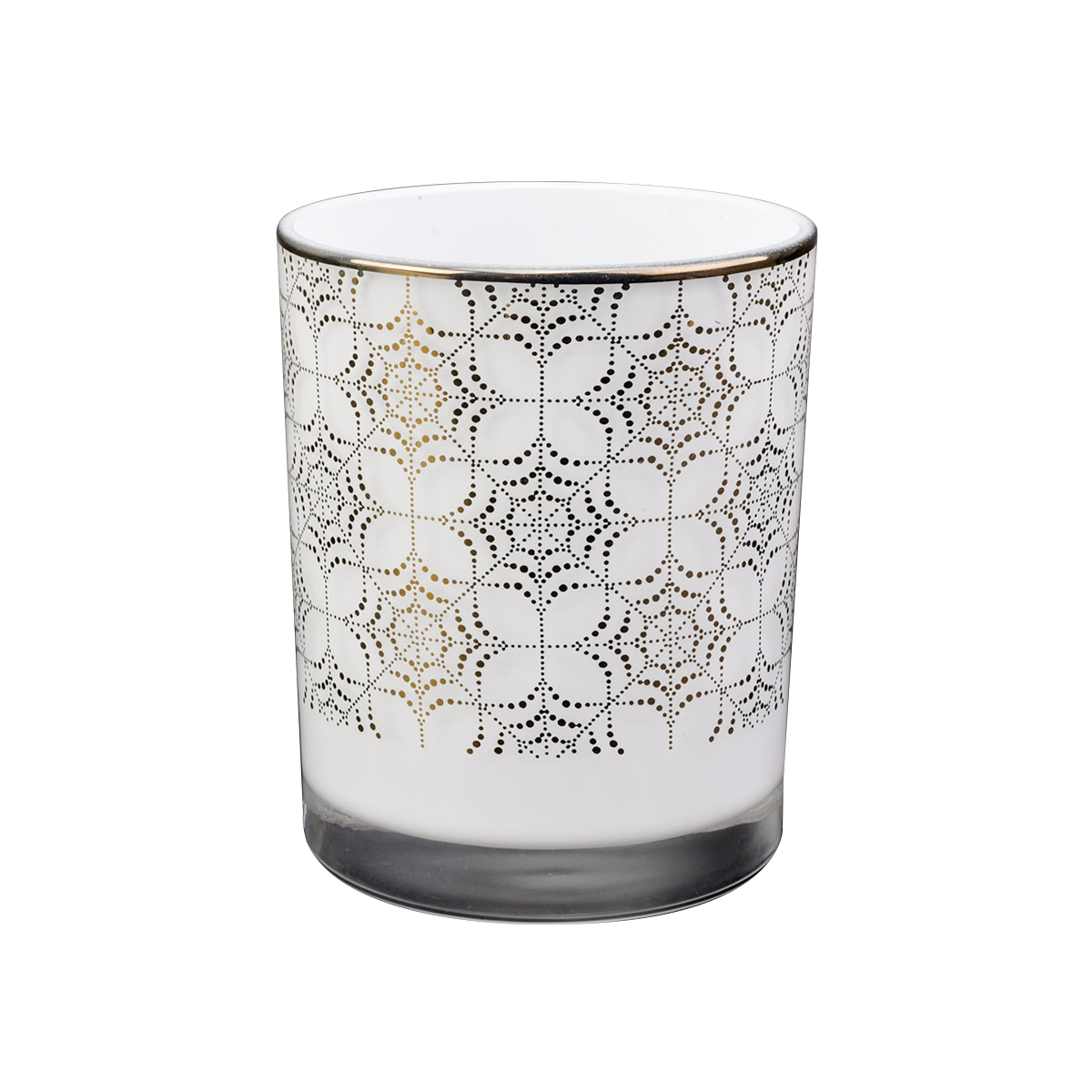 tarro de vela de cristal blanco con patrón dorado personalizado