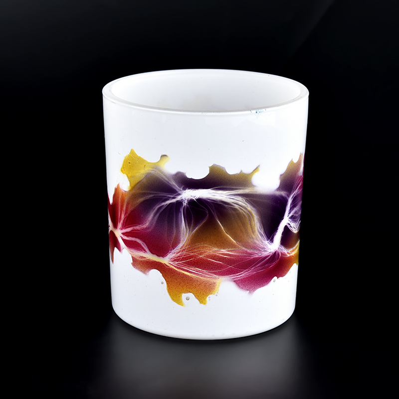 white glass candle jar with custom prints 7oz