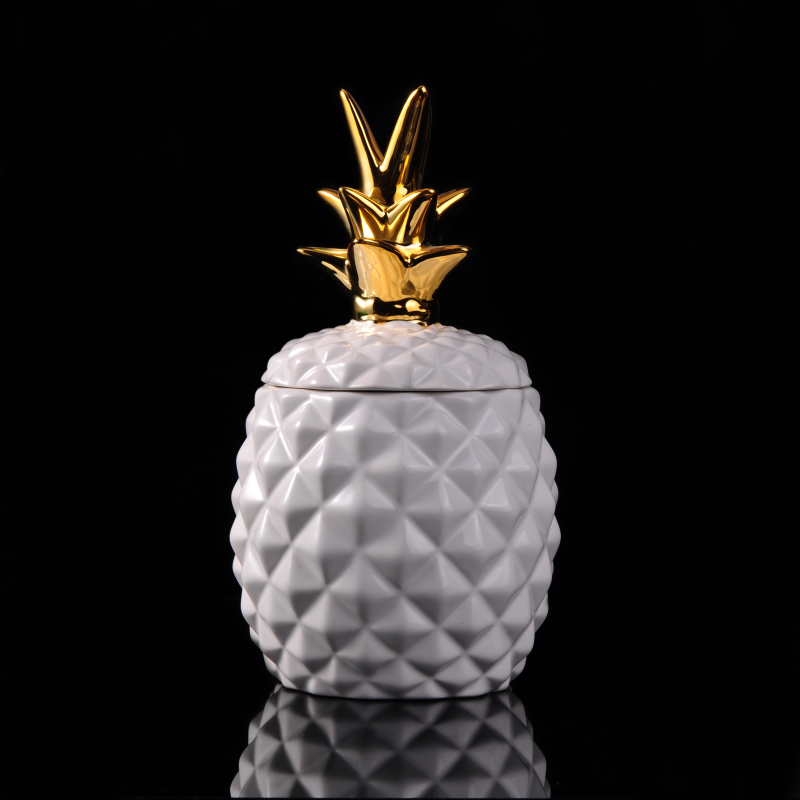 white glazing candle holder pinapple candle jar with lid