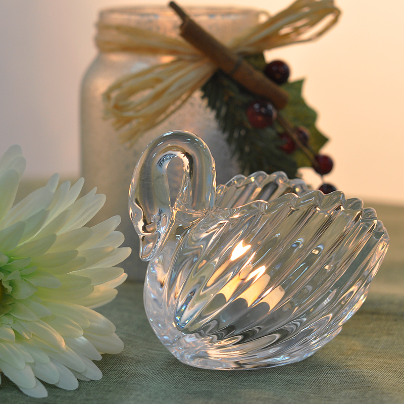 white swan glass candle holder