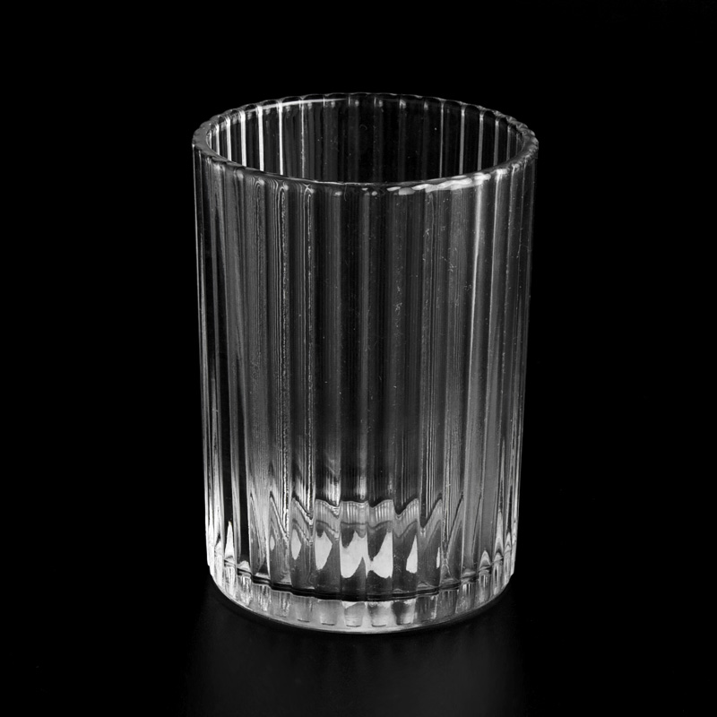 wholesale 8oz stripe pattern clear candle jar glass candle holder