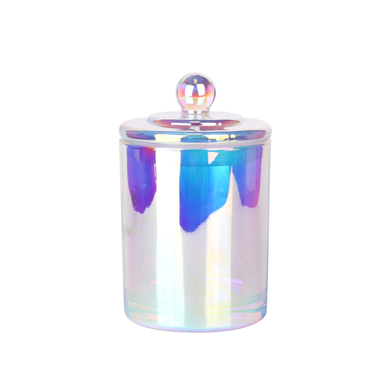 Tarro de cristal de vela blanca teñida iridiscente galvanizado de 12oz vacío para fabricación de velas con tapa