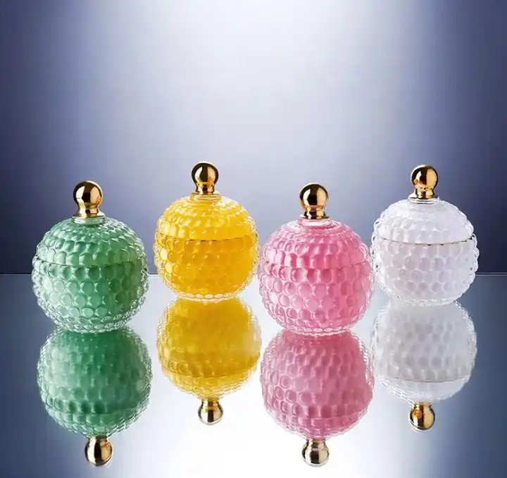 2020 Frasco de vela de vidro de corte geométrico de luxo decorativo de alta qualidade com tampa
