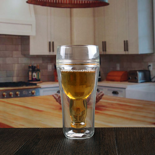 300ml dupla camada copo frasco de cerveja barato em forma de vidro de cerveja de parede dupla
