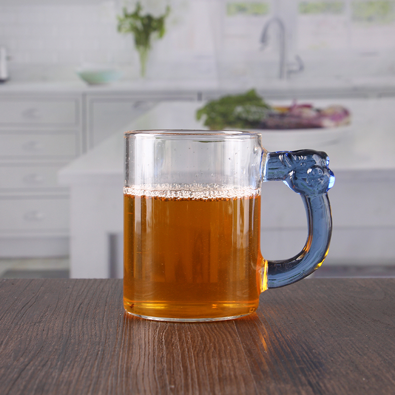 400ML large glass mug with blue handle wholesale suppliers