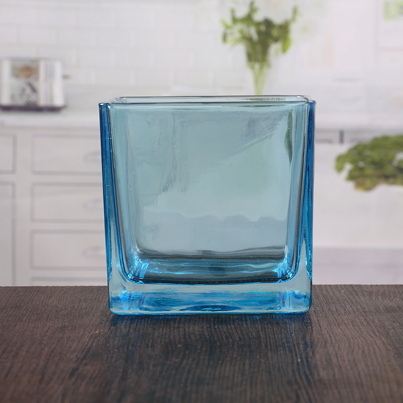 China cheap blue square glass candle holders supplier
