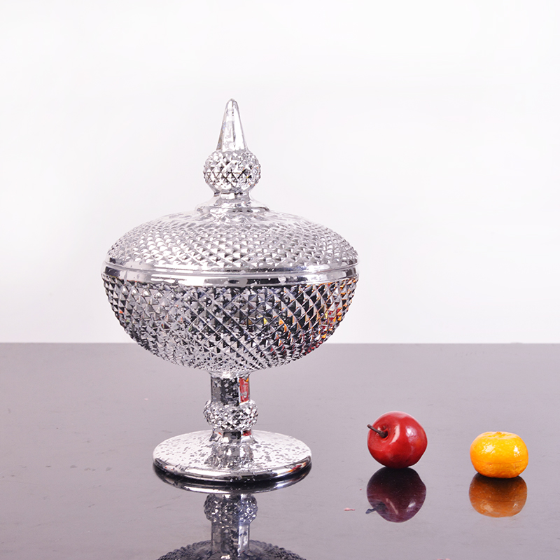 中国のガラス サプライヤー、銀の電気めっきガラスのキャンディ ボウル、銀めっきガラス メーカーのめっき