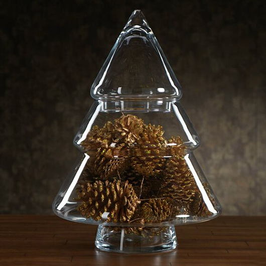 China glassware exporters christmas tree shaped glass candy jar for sale