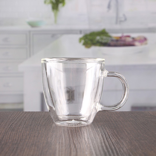 China hand blown 170ml double walled coffee mugs with handle wholesale