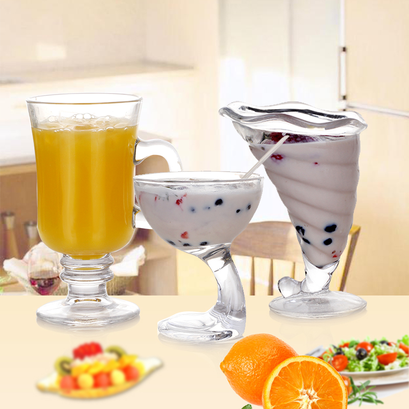 Китай молочный коктейль стеклянные чашки для продажи мороженого чашки и ложки оптом