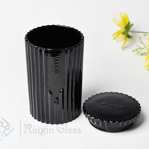 China modern candle jar manufacturer luxury black glass candle jar with lids wholesale
