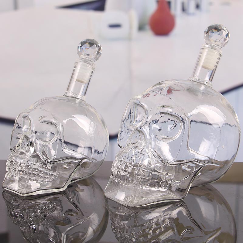 China skull decanter factory skull wine bottle bulk glass decanter wholesale