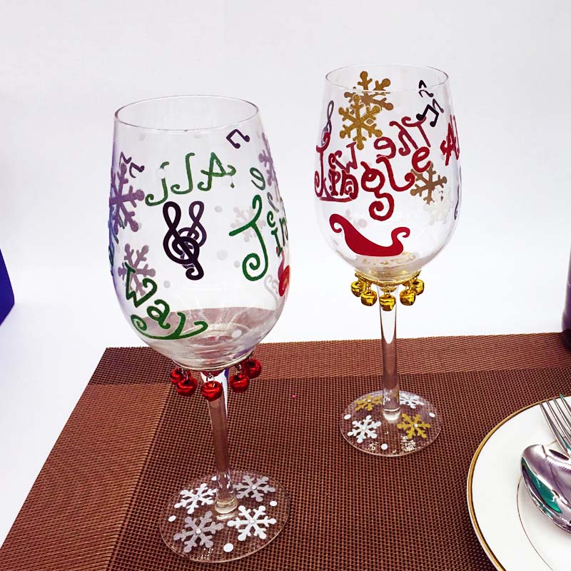 Natal copos de vinho pintura em vidro para pintar bicarbonato de copos de vinho por atacado