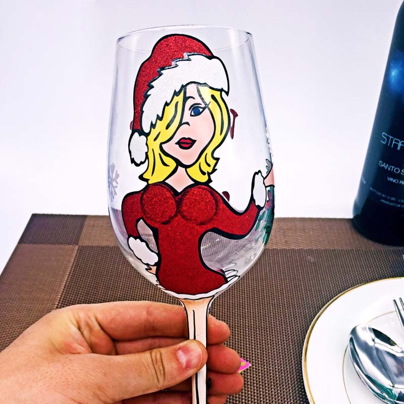 عيد الميلاد كؤوس النبيذ المصنعة مرسومة باليد عيد الميلاد كؤوس النبيذ شخصية بالجملة أكواب الزجاج للبيع