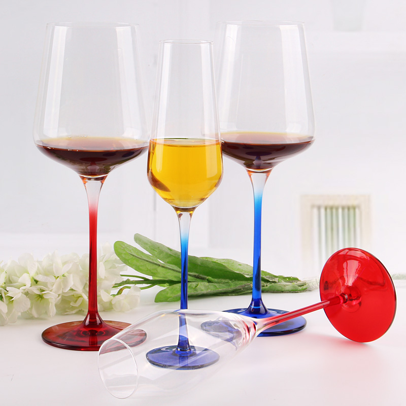 Colored Stem Crystal Wine Glass Champange Glass Goblet Custom Red Wine Glasses With Coloured Stem