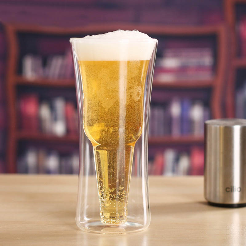 Creativa doble taza de la taza de cerveza personalizada doble pared de vidrio de cerveza para la venta