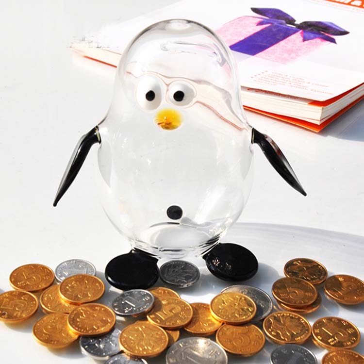 Creative new arrival penguin borosilicate glass coin box glass storage jars preserving jars wholesaler