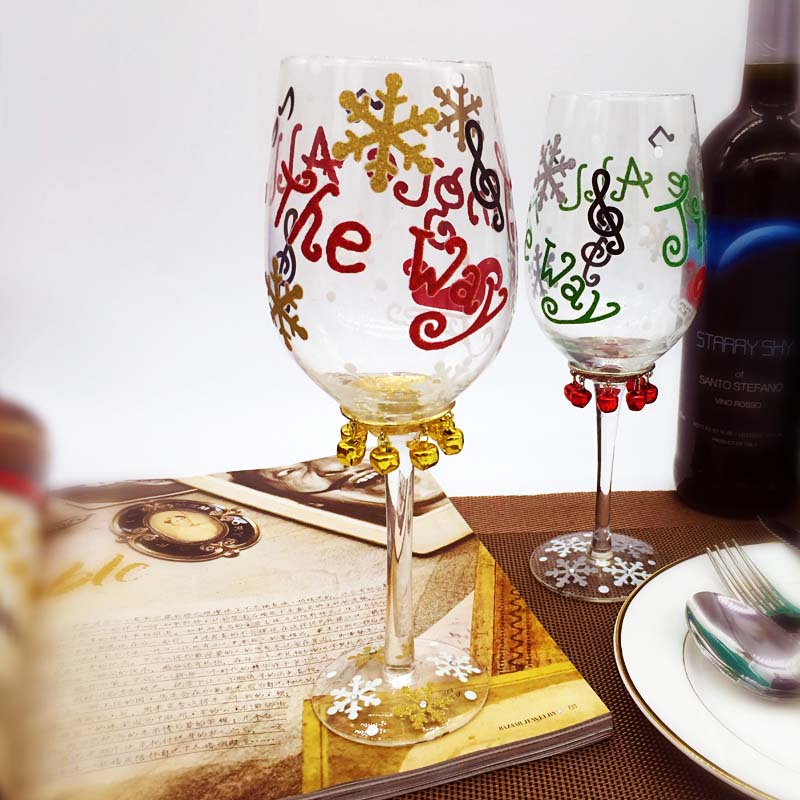 padrões personalizados lado da árvore pintada natal copos de vinho por atacado