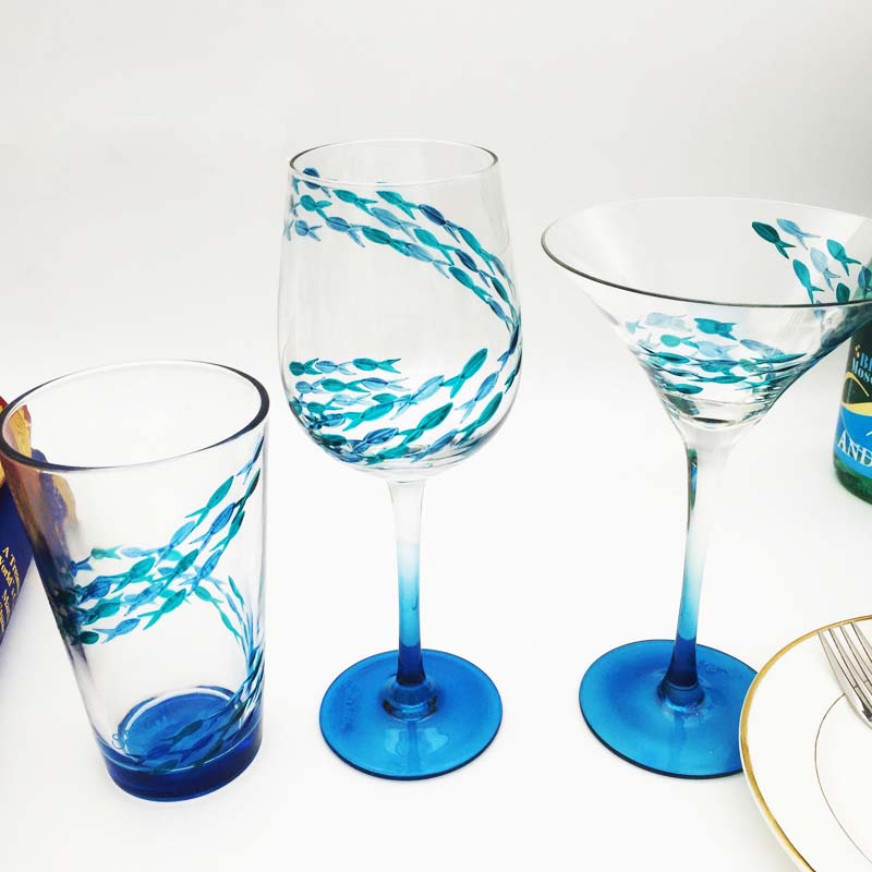 Diy custom wine glasses and unique glass painting designs supplier blue wine glass for sale