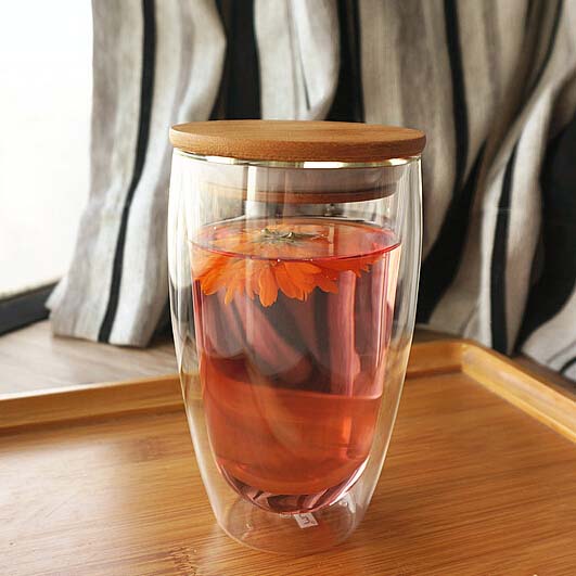 Verre à thé à double paroi verre résistant à la chaleur verres à thé créatif avec couvercles