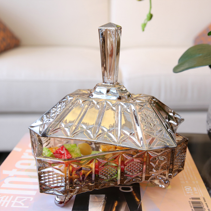 European classic plating glass compote candy jar supplier