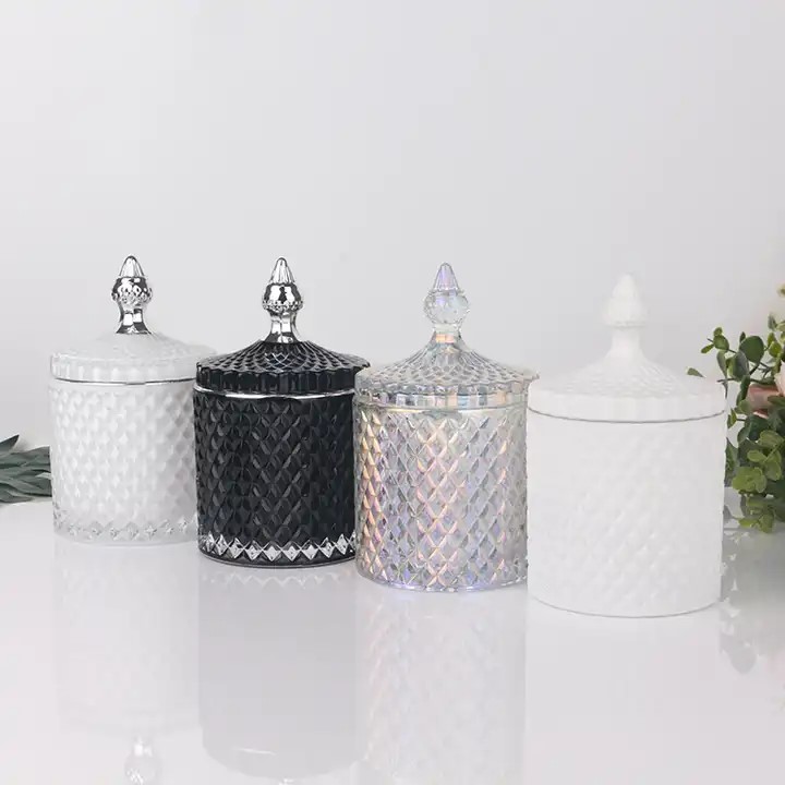 Geo Cut Glass Candle Jars With Lids