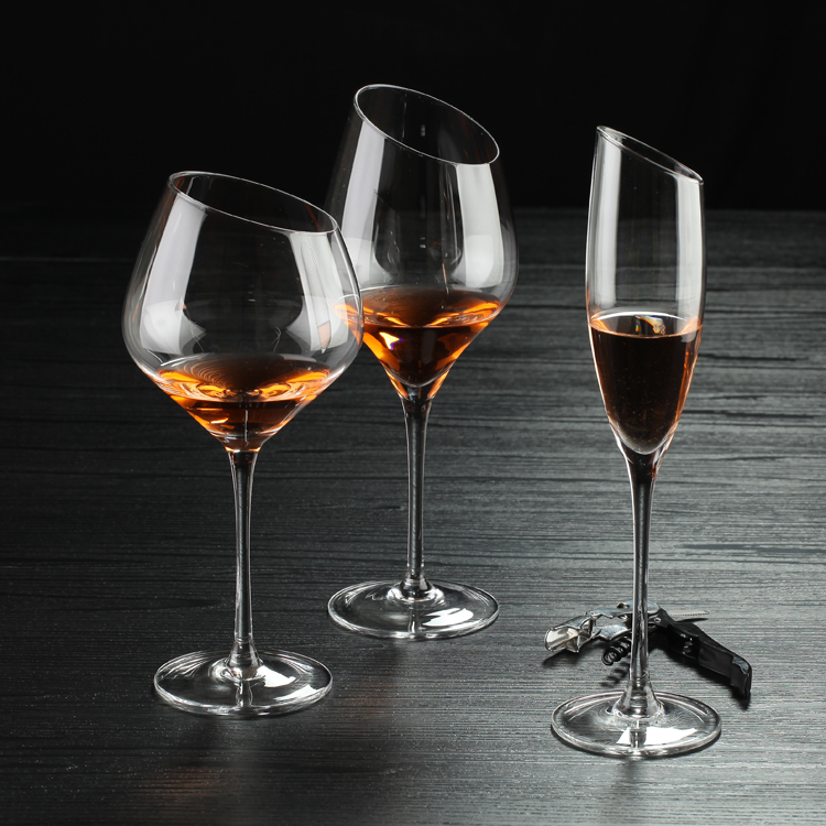 Hand blown oblique mouth burgundy wine glass slant fancy wine glasses in bulk