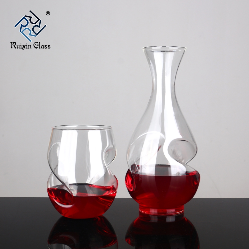 Handmade 12oz Stemless Wine Glass And Decanter Set With Finger Indentations