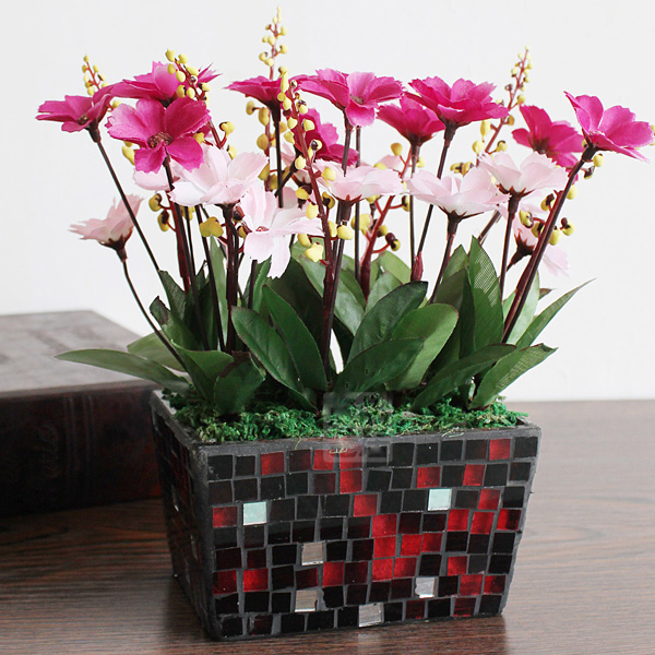 Living room decoration square mosaic glass flower pot wholesale