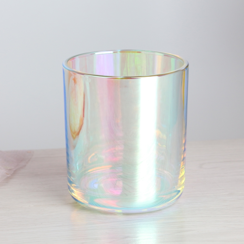 Luxury Colorful 10oz Iridescent Holographic Candle Holder Glass Jars For Candle Making