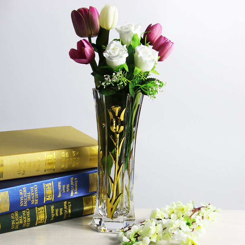 Nouveaux vases en verre de mercure d'or et tulipe galvanoplastie fournisseur vase en verre