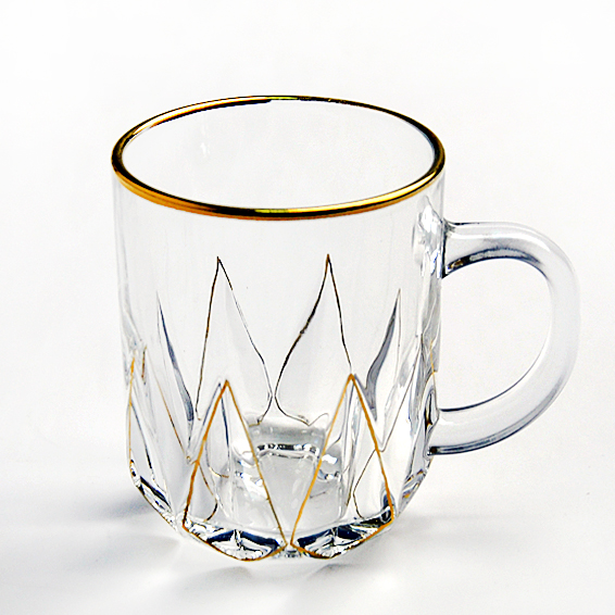 Fabricante de vidrio tazas altas tazas de café de la taza de café de vidrio con borde oro producto nuevo