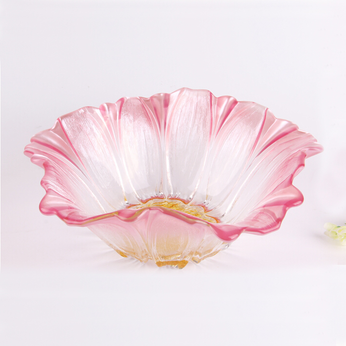 Pink sunflower shaped glass fruit plate wholesale